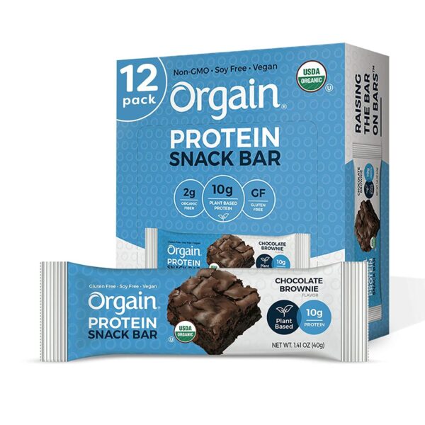 vegan gluten free orgain protein chocolate brownie snack bar