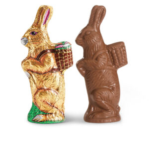 tall milk chocolate bunny sees candies